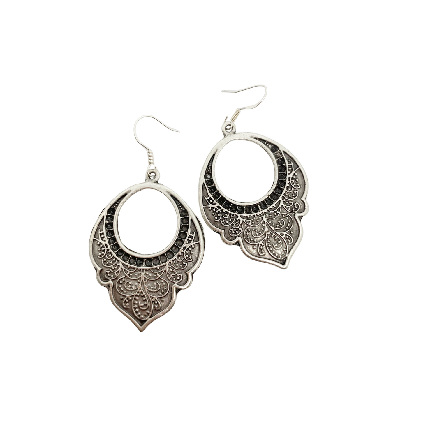Paisley drops. Filigree, floral, Sterling silver hoop earrings, jewelry. - Andria Bieber Designs