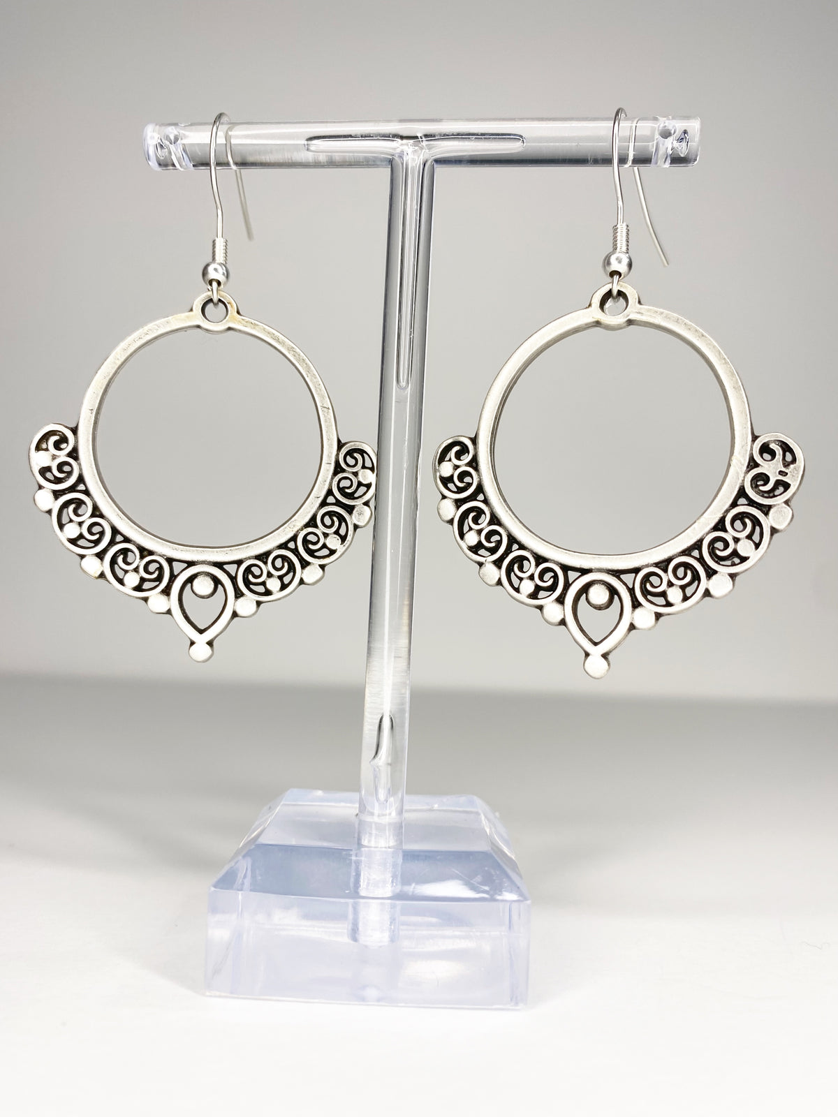 Hoop heart charm silver earrings, Sterling silver jewelry - Andria Bieber Designs