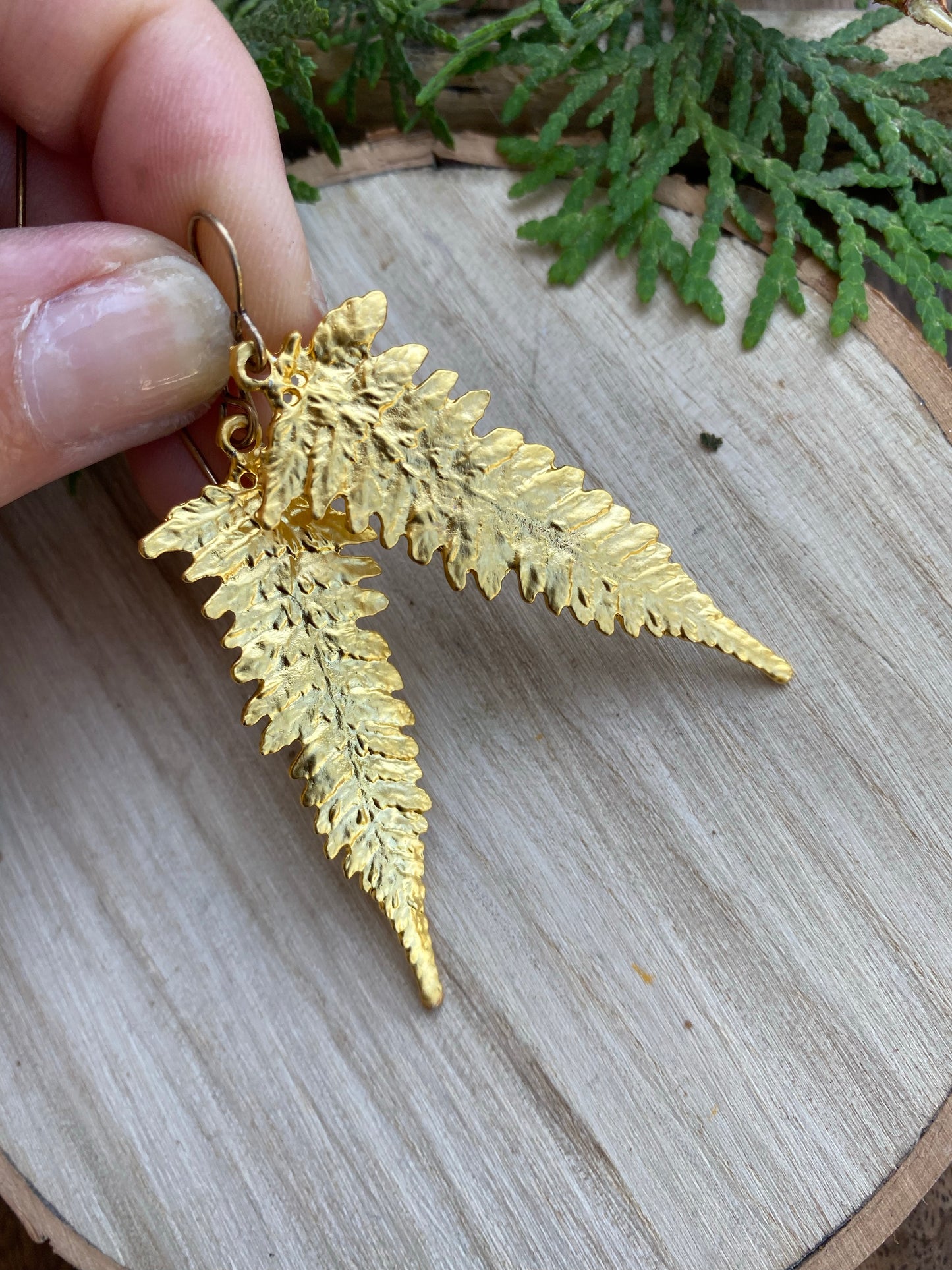 Gold Ferns. Fern detailed gold charm earrings. - Andria Bieber Designs