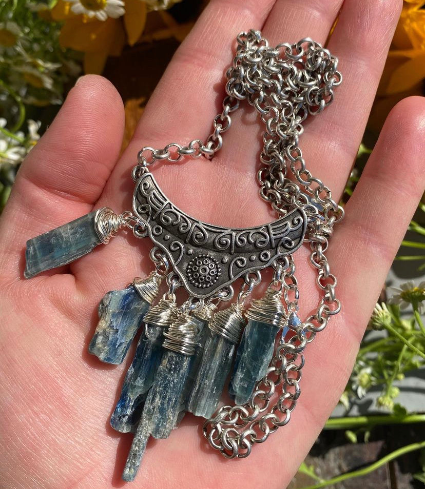 Kyanite gemstone necklace, silver metal, necklace, jewelry - Andria Bieber Designs