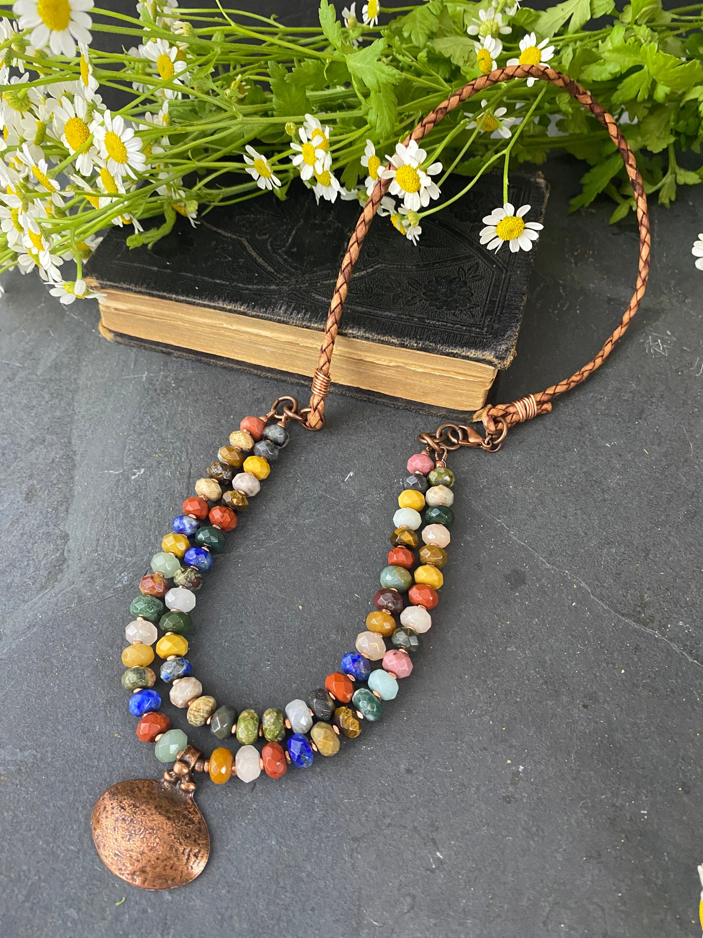 Layers. mixed gemstones, leather, copper metal, necklace, jewelry - Andria Bieber Designs