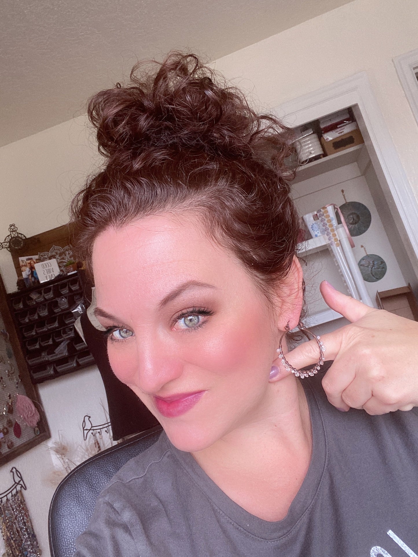 Herkimer diamonds, moonstone, copper metal hoops, wire wrapped, earrings - Andria Bieber Designs