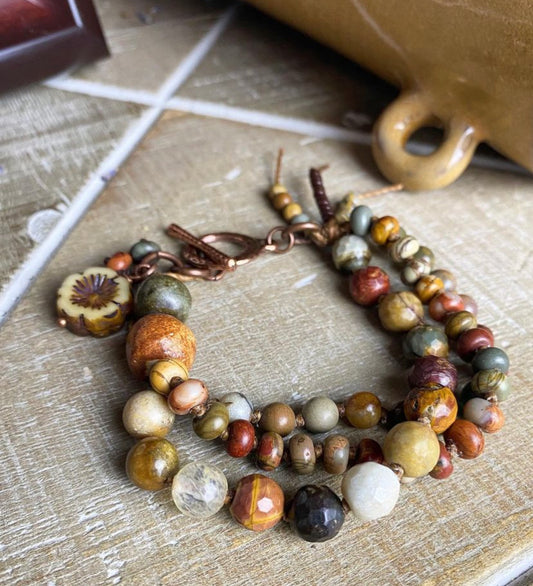 Red creek Jasper stone, knotted cording, multi strand, bracelet. - Andria Bieber Designs