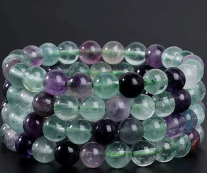 Fluorite stone, stretch cording, yoga, bracelet, jewelry. - Andria Bieber Designs