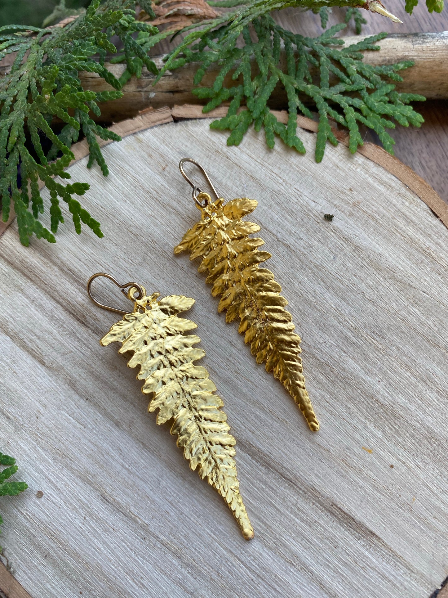 Gold Ferns. Fern detailed gold charm earrings. - Andria Bieber Designs