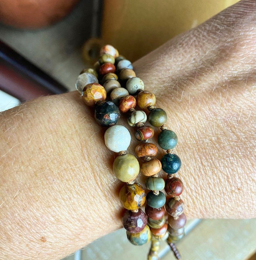Red creek Jasper stone, knotted cording, multi strand, bracelet. - Andria Bieber Designs