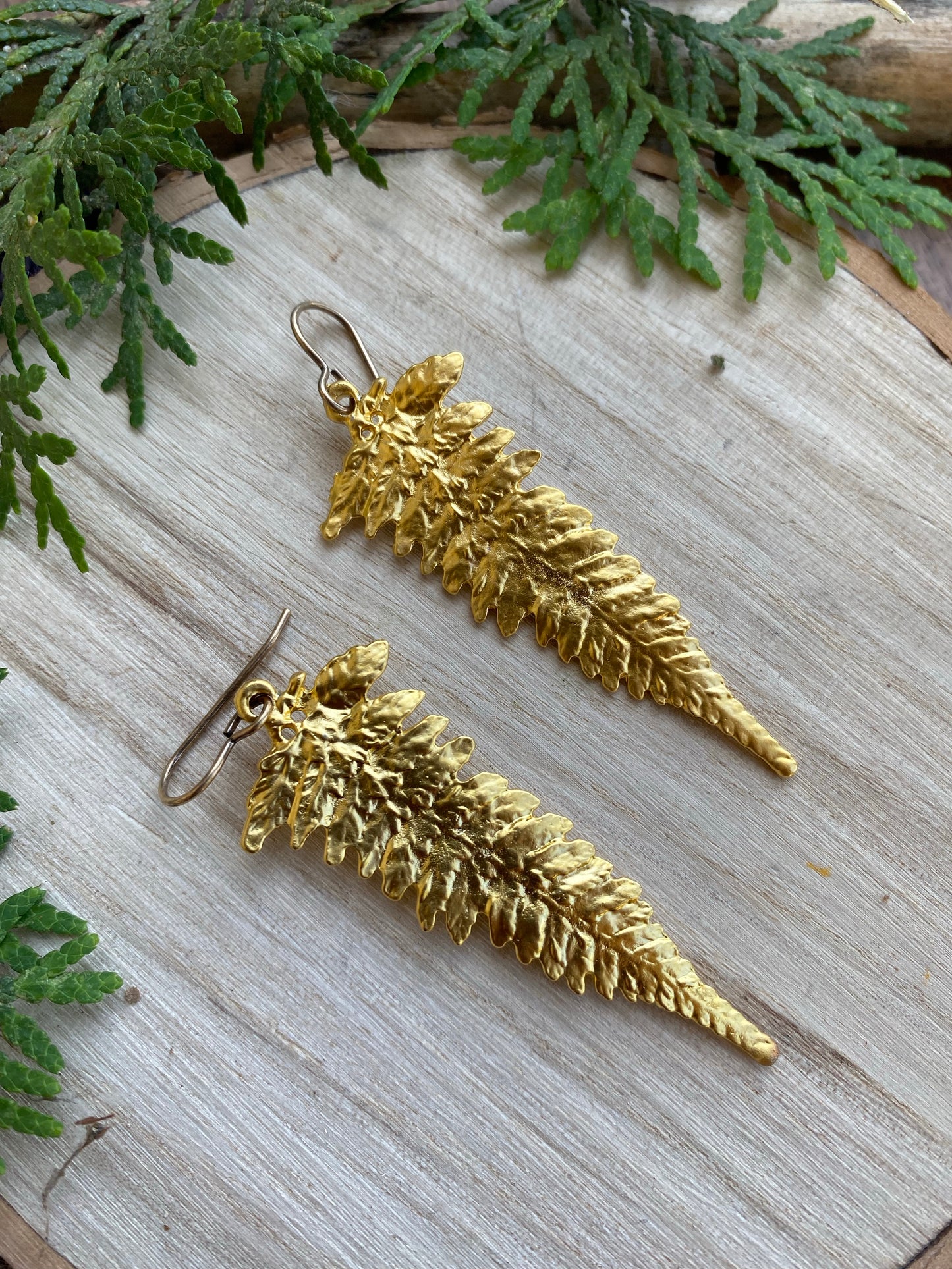 Gold Ferns. Fern detailed gold charm earrings. - Andria Bieber Designs