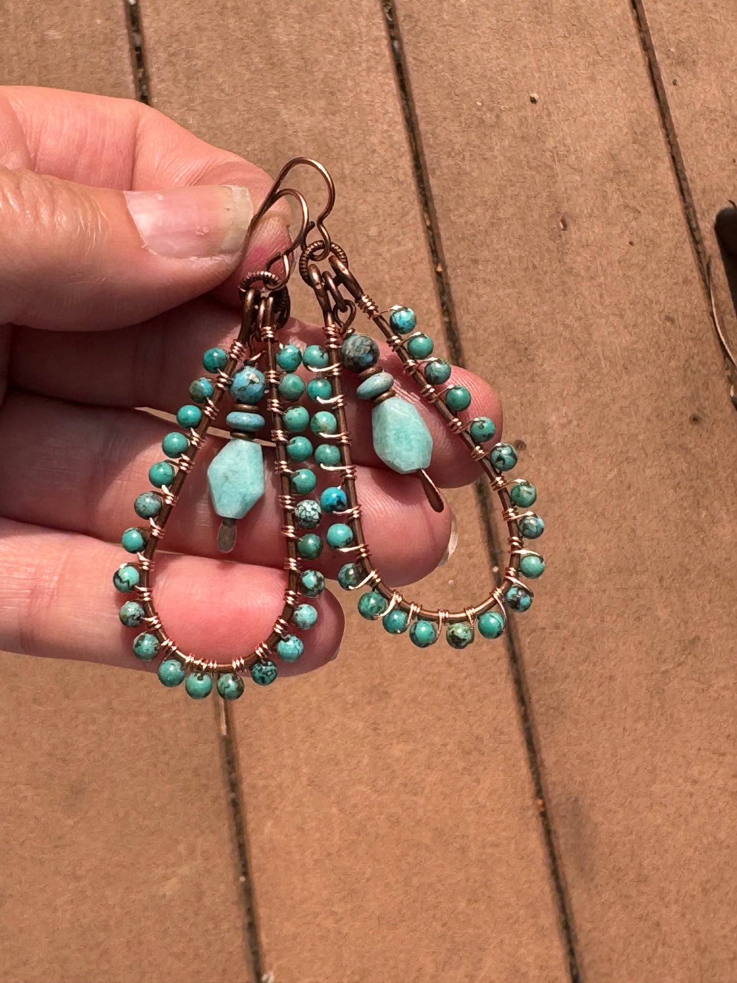 Turquoise, Amazonite stone, copper metal, earrings