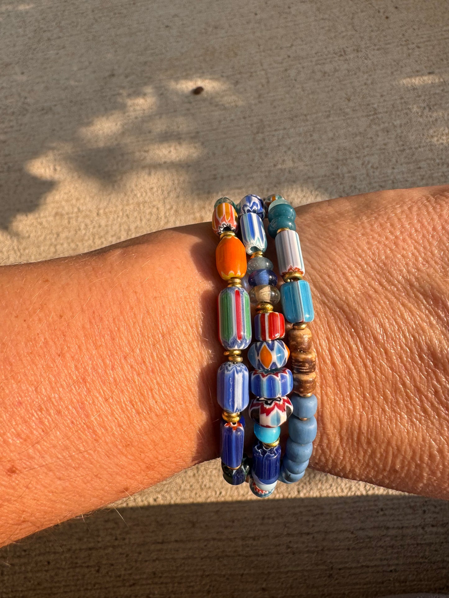 Mixed glass and brass metal, bracelet