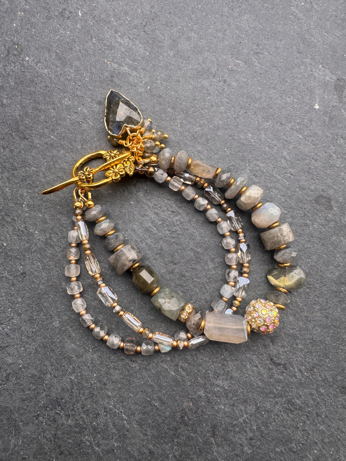 Labradorite faceted stone, crystal, multi strand, bracelet.