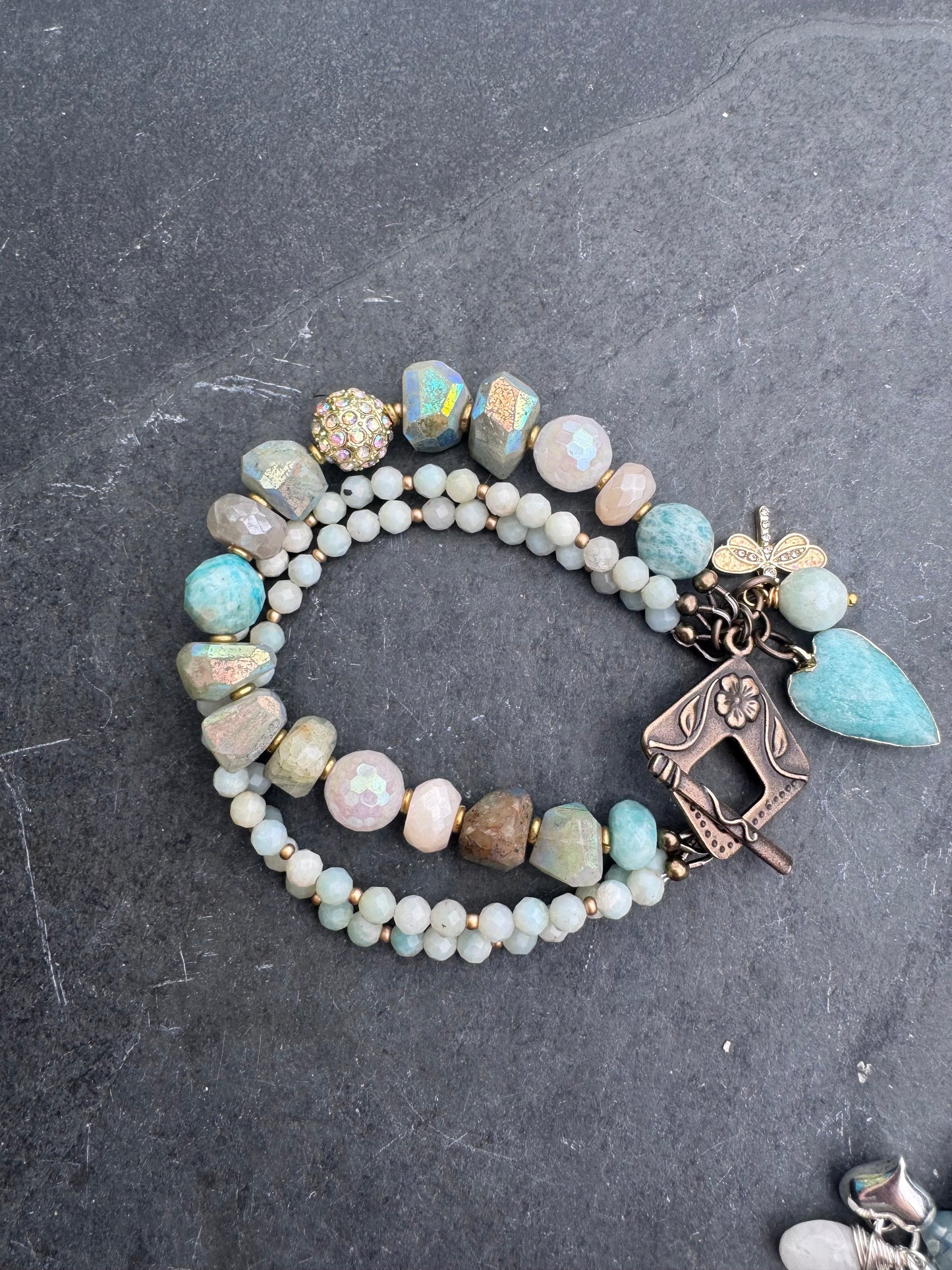 Amazonite mystic stone, moonstone, bracelet.