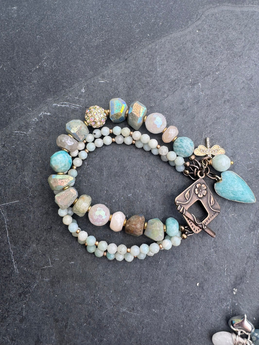 Amazonite mystic stone, moonstone, bracelet.