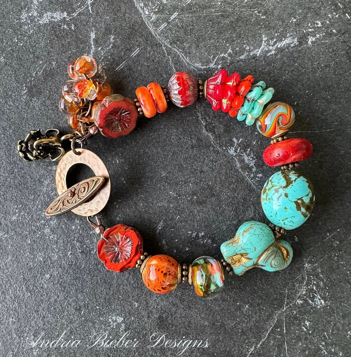 Turquoise (kingman, Czech glass, lampwork glass, souny oyster, bracelet