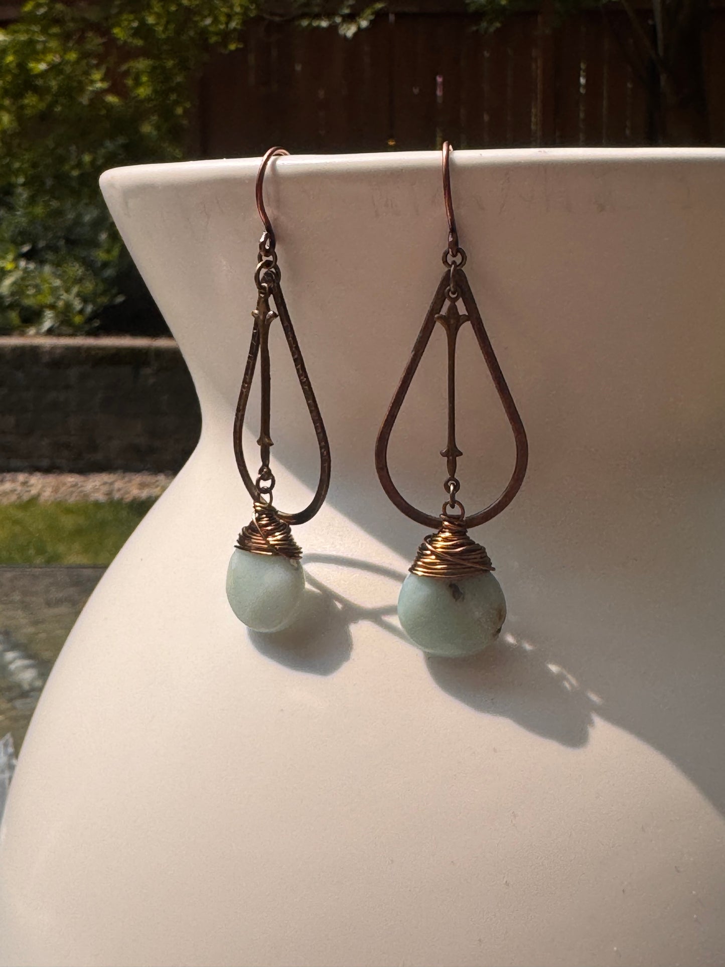 Amazonite stone, bronze metal, earrings