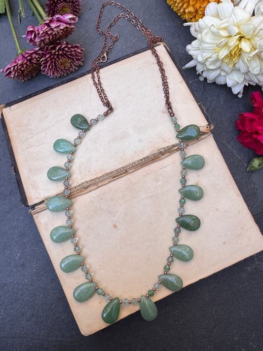 Green aventurine stone and copper metal, necklace