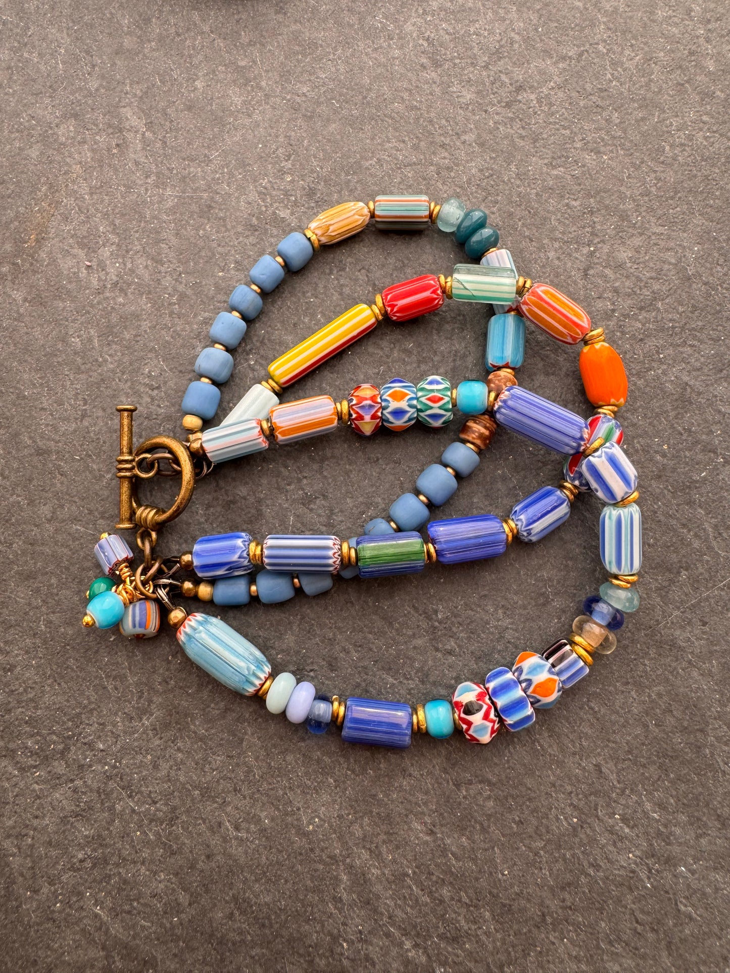 Mixed glass and brass metal, bracelet