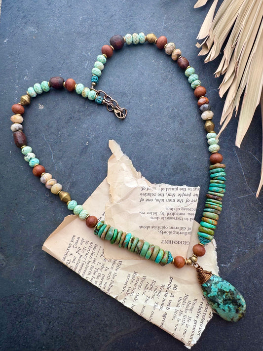 Hubei turquoise, sandalwood, agate, Peruvian turquoise, African beads, African turquoise, necklace