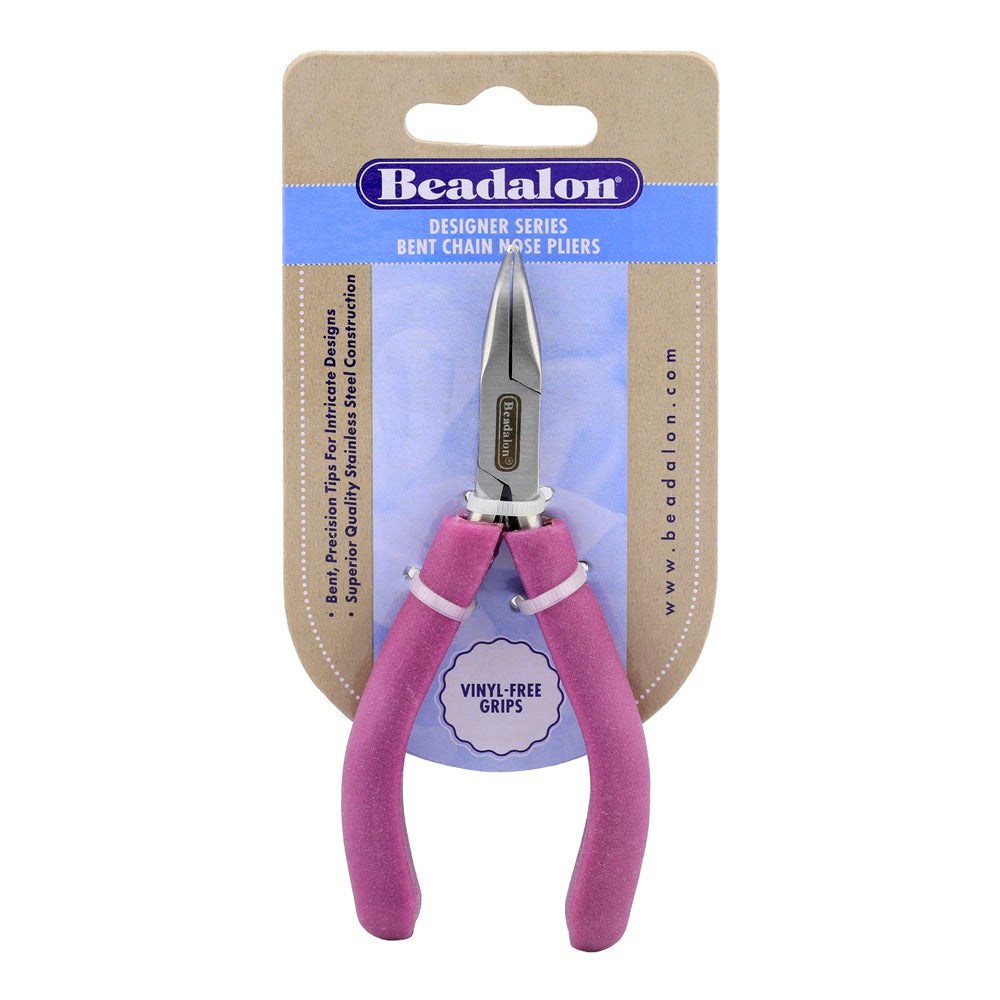 Bent Chain Nose Pliers, Purple Vinyl-Free Grips, Stainless Steel
