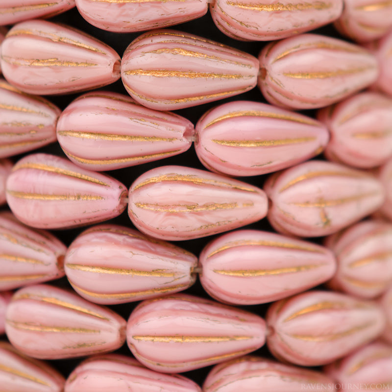 Melon Drop (13x8mm) Pink Silk with Dark Bronze Wash