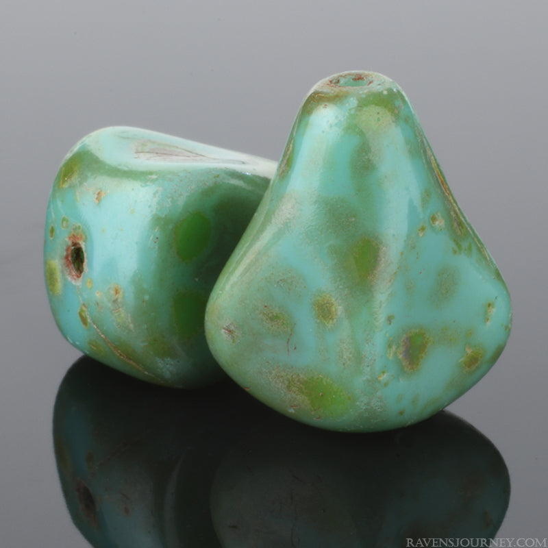 Old Style Drop (13x12mm) Turquoise Opaque with Picasso Finish