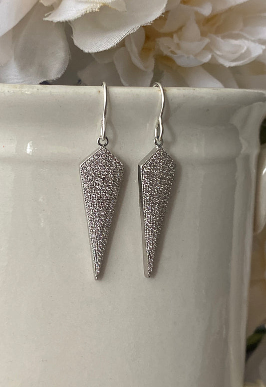 Rhinestone pave, Silver metal, earrings, jewelry.