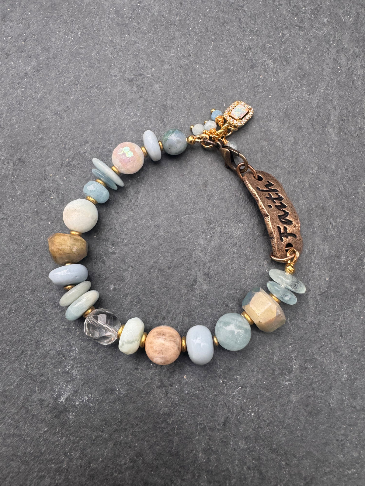 Faith. blue opal, AB moonstone, aquamarine, faith cuff, bracelet