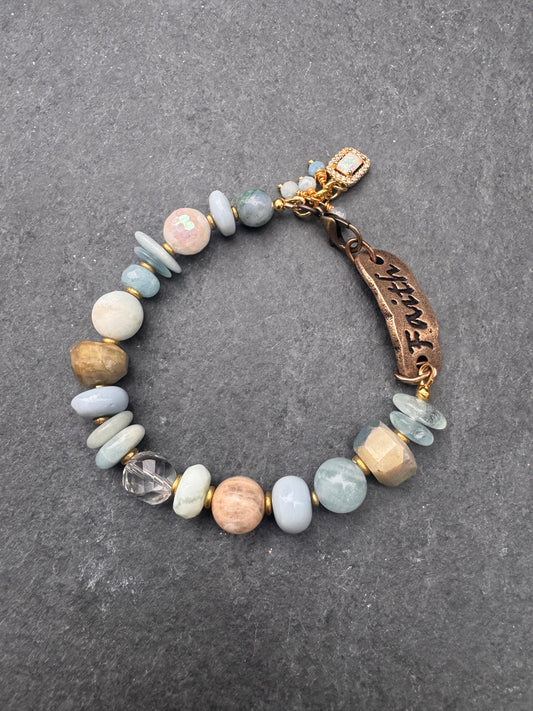 Faith. blue opal, AB moonstone, aquamarine, faith cuff, bracelet