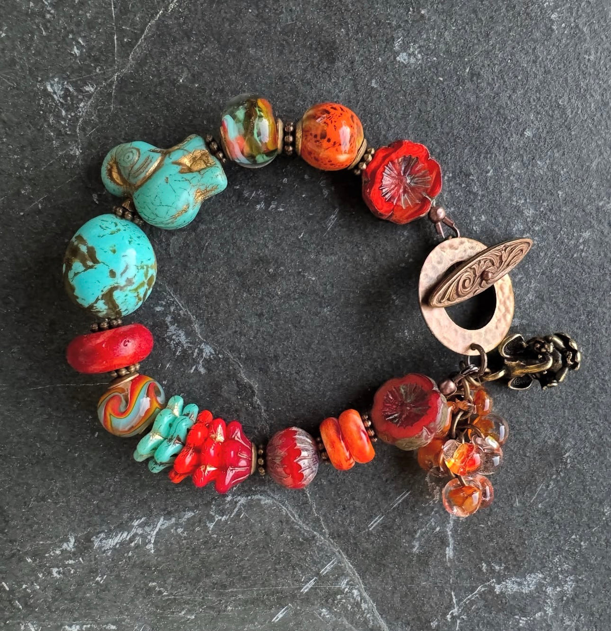 Turquoise (kingman, Czech glass, lampwork glass, souny oyster, bracelet