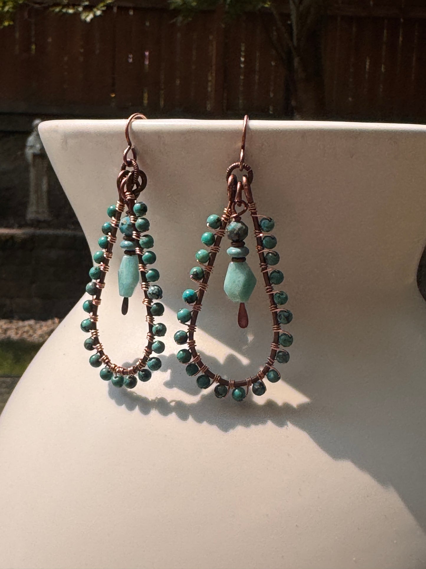 Turquoise, Amazonite stone, copper metal, earrings