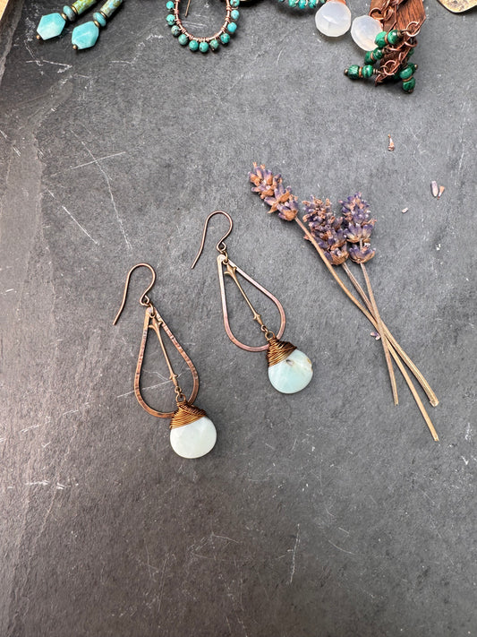 Amazonite stone, bronze metal, earrings
