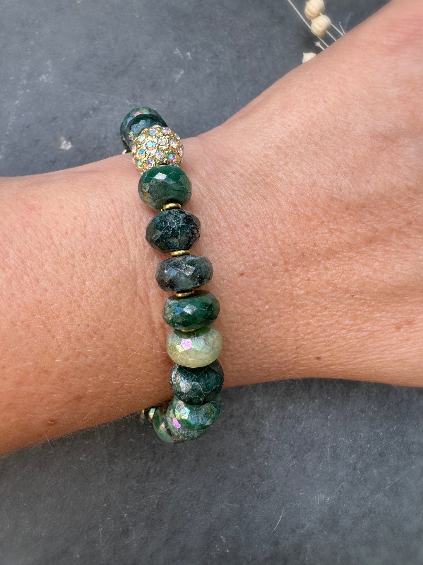 Emerald leopard. Emeralds, rhinestone, bracelet.