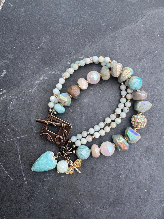 Amazonite mystic stone, moonstone, bracelet.