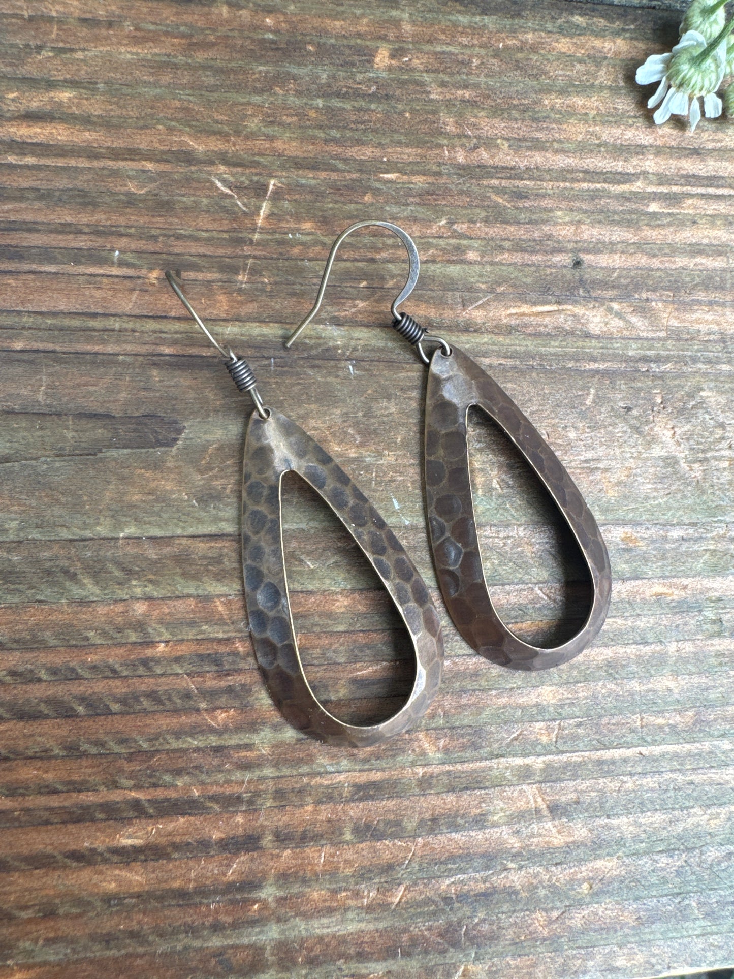 Bronze hammered charm, earring