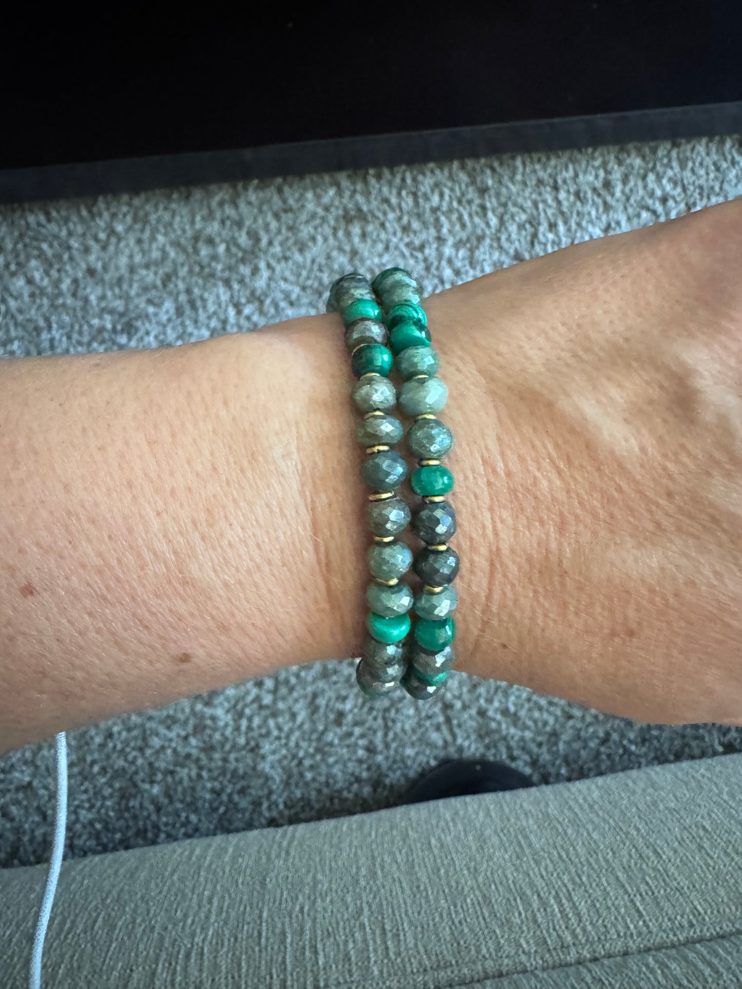 Emerald faceted stone, malachite, jaguar gold rhinestone clasp, bracelet