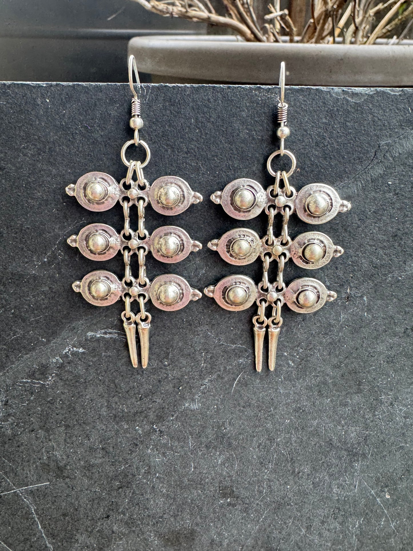 Long charm silver earrings, jewelry