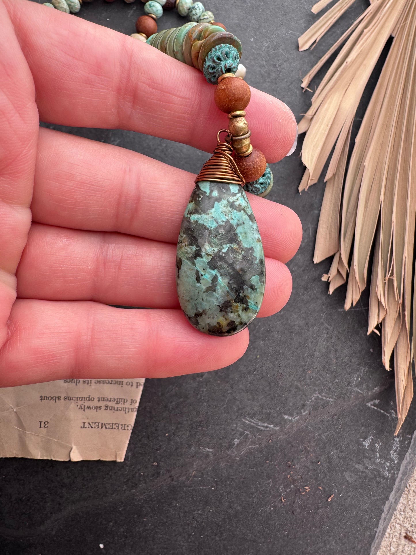 Hubei turquoise, sandalwood, agate, Peruvian turquoise, African beads, African turquoise, necklace