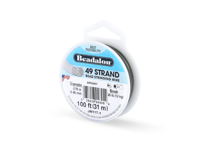 Beadalon Bright .018" 49 Strand Wire 100 feet. Stainless Steel Bead Stringing Wire, .018 in / 0.46 mm