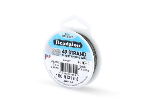 Beadalon Bright .018" 49 Strand Wire 100 feet. Stainless Steel Bead Stringing Wire, .018 in / 0.46 mm