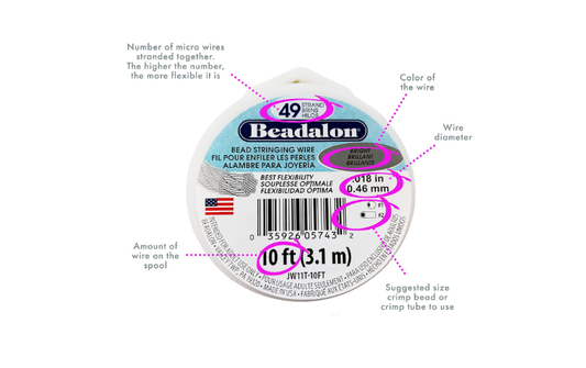 Beadalon Bright .018" 49 Strand Wire 100 feet. Stainless Steel Bead Stringing Wire, .018 in / 0.46 mm