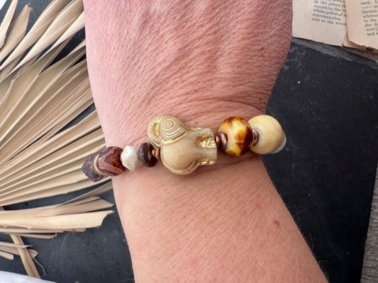 Lampwork glass, Czech glass, ceramic, Amazonite, copper bracelet