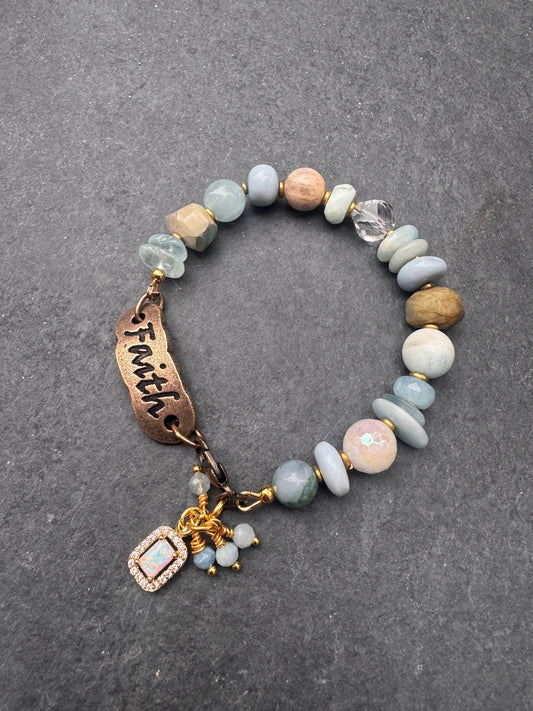 Faith. blue opal, AB moonstone, aquamarine, faith cuff, bracelet