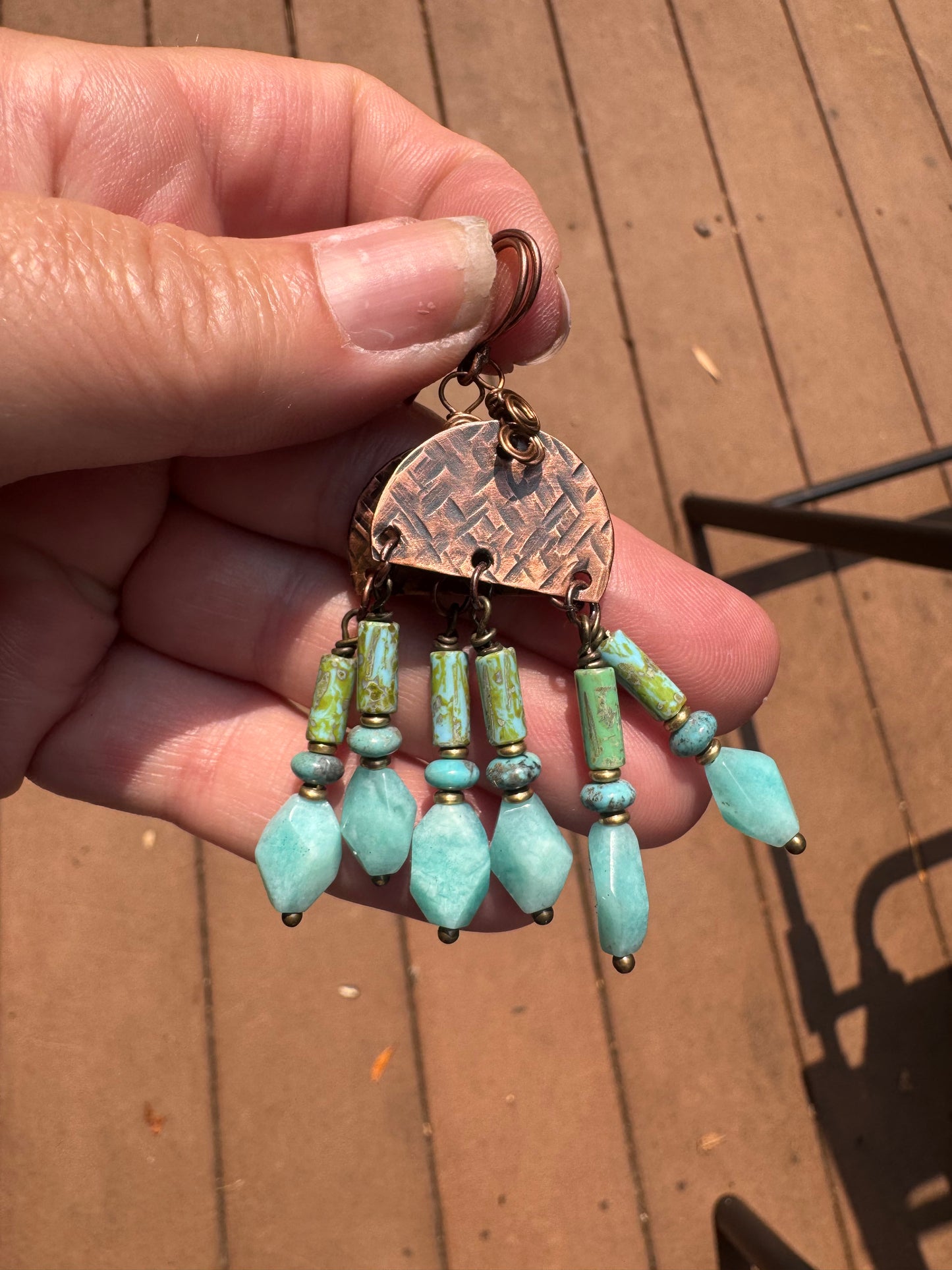 Amazonite stone, Czech glass, copper metal, earrings