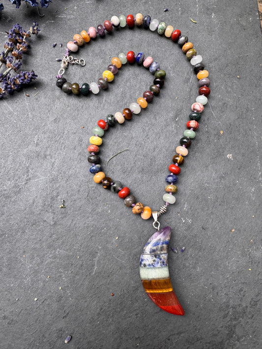 Mixed stone, knotted, moon stone pendant, necklace