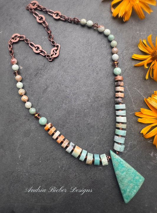 Amazonite, Czech glass, copper metal, necklace