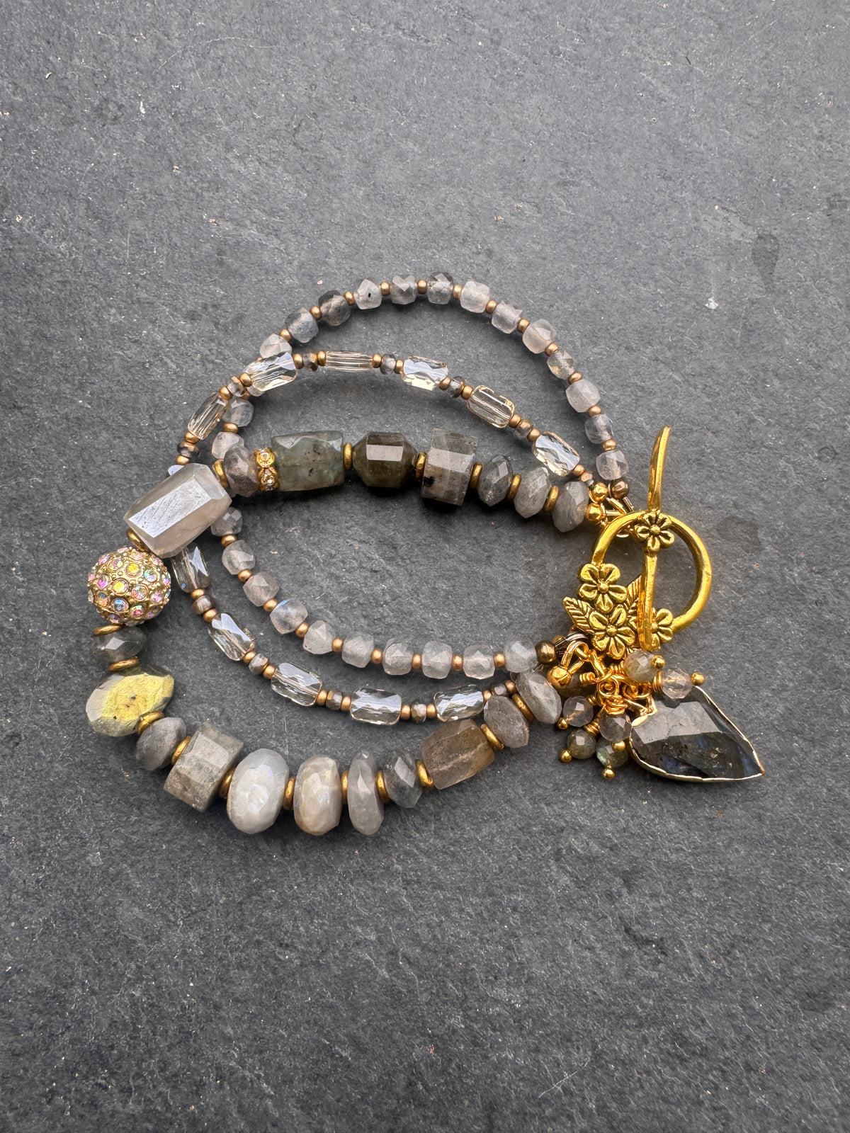 Labradorite faceted stone, crystal, multi strand, bracelet.