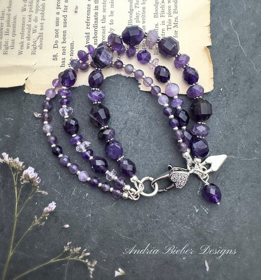 Amethyst stone, silver metal, bracelet