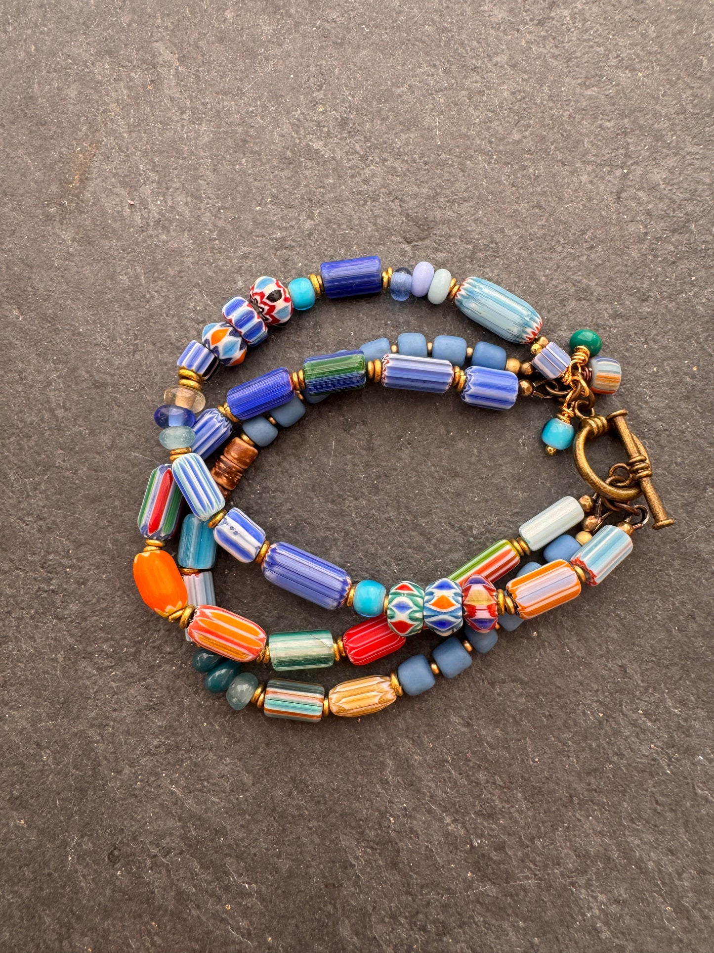 Mixed glass and brass metal, bracelet