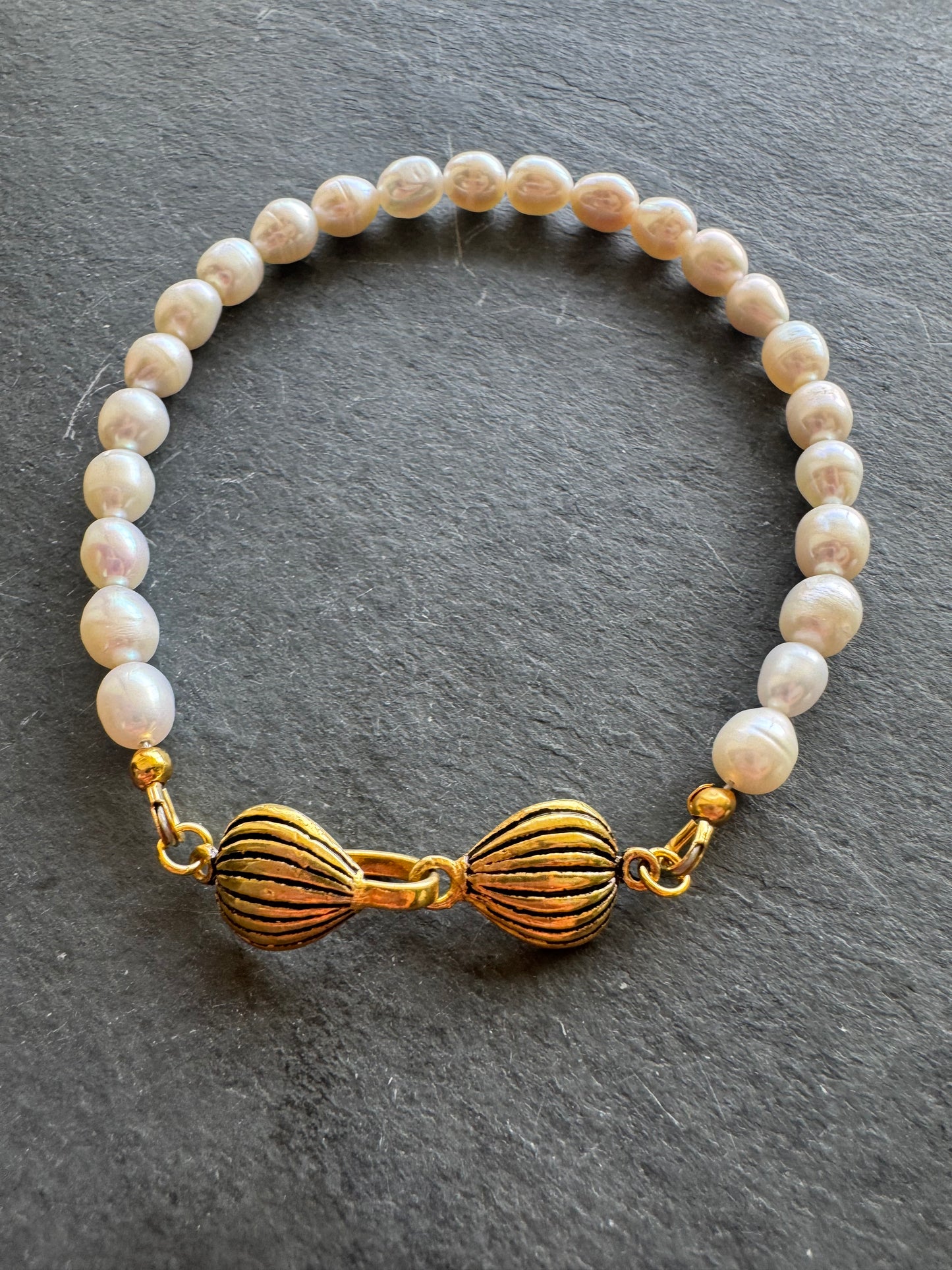 Gold Vermeil onion clasp, Freshwater AAA white Pearls, bracelet