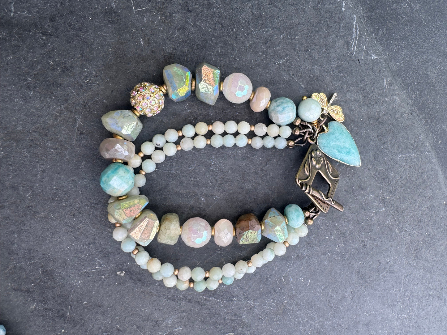 Amazonite mystic stone, moonstone, bracelet.