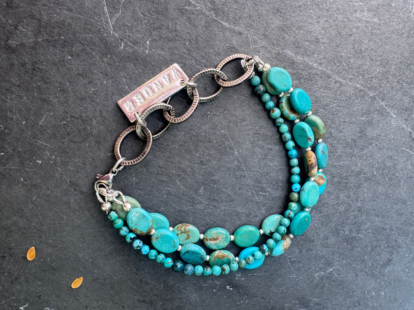 Wander. Turquoise stone, silver metal chain, charm, bracelet